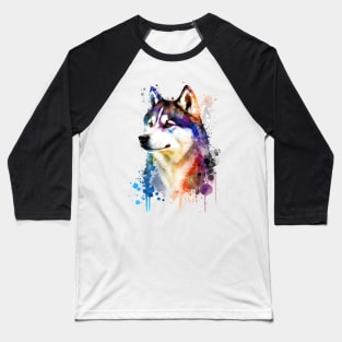 Rainbow Siberian Husky Watercolor Art Baseball T-Shirt